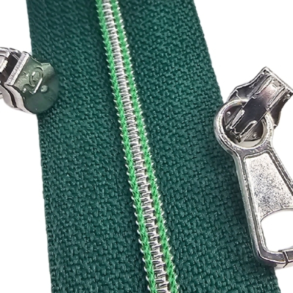 Feiner Reißverschluss Tartan Silber Apfelgrün
